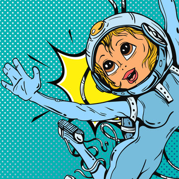Girl astronaut pop art vintage style