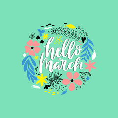 Hello March card with flowers