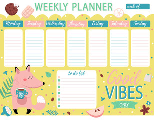 Kids weekly calendar planner with fox