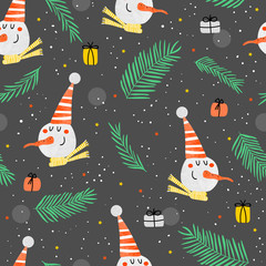 Holiday background with funny snowmen
