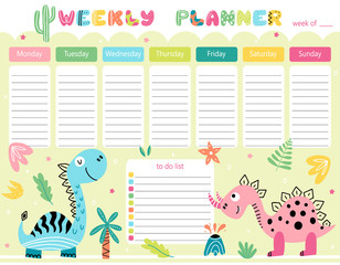 Weekly planner with dinosaurs