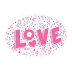  Love word and doodle elements