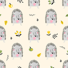 Seamless background with funny hedgehog