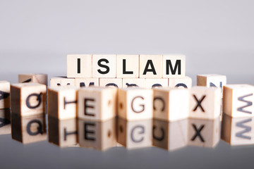 Islam word cube on reflection