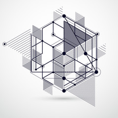 Trend isometric geometric pattern black and white background with bright blocks and cubes. Technical plan can be used in web design and as wallpaper or background. Perfect background for designs