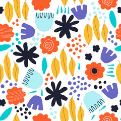 Seamless background with hand-drawn flowers