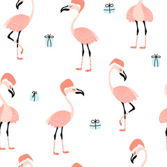 Christmas pattern with flamingo
