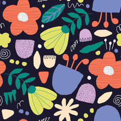 Seamless pattern with hand drawn flowers