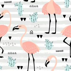Wall murals Flamingo Pink flamingos seamless pattern
