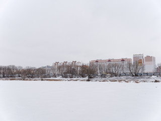 the beginning of spring. residential area against the backdrop of nature.