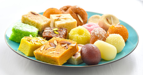 Mix Mithai or Mix Sweets in Blue Plate