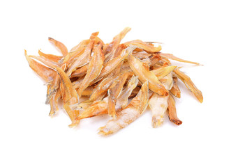 Dried fishes isolated on white background