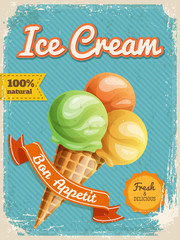 Vector Ice cream poster in vintage style with typography elements