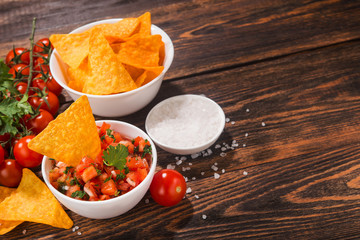 Mexican tomato salsa with tortilla chips