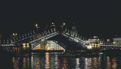Fototapeta na wymiar St Petersburg night bridge cityscape
