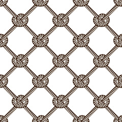 Fototapeta premium Seamless nautical rope pattern vector. Endless navy illustration with loop cord lines ornament. Endless navy illustration with fishing net ornament and marine knots.