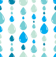 Rain drops falling seamless pattern, vector blue colored repeat endless background, dew water dripping.