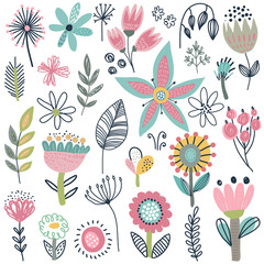 Vector collection of fancy flowers. Scandinavian motives.