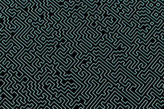 The maze is like an abstract three-dimensional pattern of psychedelic colors. 3D visualization, illustrations. I