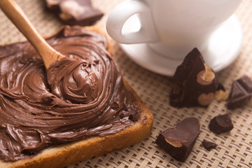 chocolate spread and a cup of coffee