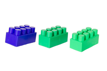 details of a children's plastic constructor on a white background. colored cubes. block.