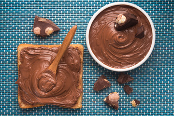 Sweet chocolate spread on bread