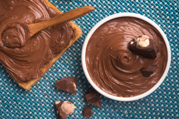 Sweet chocolate spread on bread