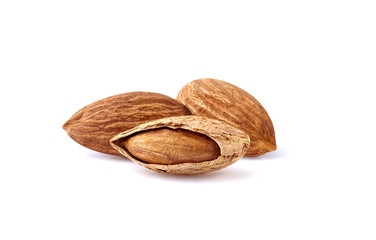 Almonds in closeup  on white background
