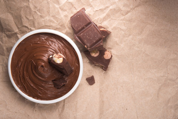 White bowl with chocolate cream