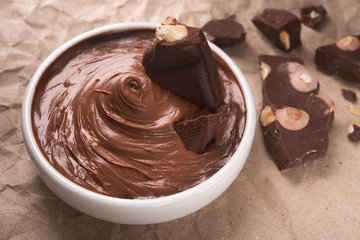 White bowl with chocolate cream
