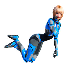 3D Rendering Female Robot on White