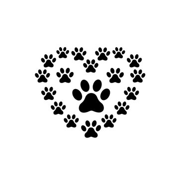 Pet paw love logo, Animal footprint with heart around logo