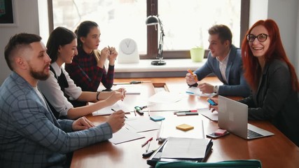 Business concept. A working team at the conference