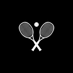 Tennis ball and tennis racquet, vector illustration. Tennis design white silhouette over black background vector illustration. Sports, fitness, activity vector design.