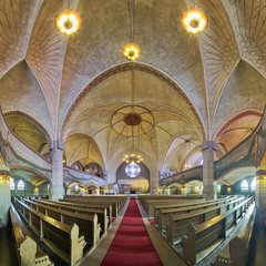 Panoramic view of interior of Tampere Cathedral, Finland. The Cathedral was built in 1902-1907.