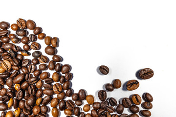 Close up of Coffee beans on white background with copy space
