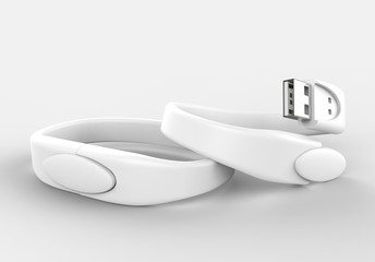 Blank Wristband USB Flash Drive  Promotional USB. 3d render illustration.