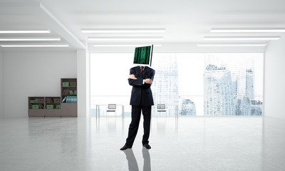 Fototapeta premium Businessman with monitor instead of head.