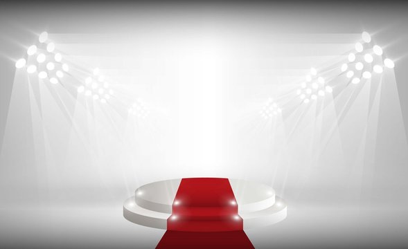 Stage red carpet on white background. Vector illumination