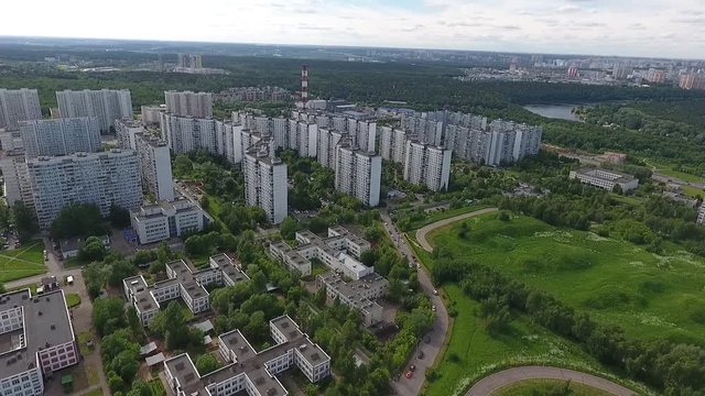View Moscow, Krylatsky Hills, cycle track, Krylatskaya cycle road led from the drone Olympic cycle track rowing canal