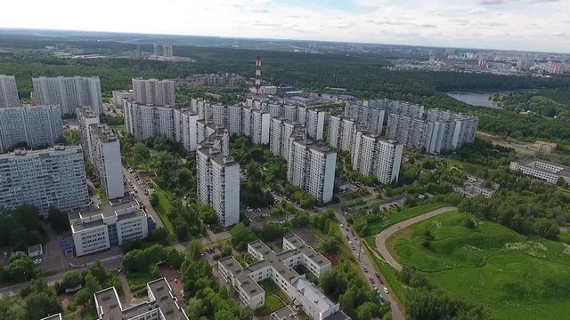 View Moscow, Krylatsky Hills, cycle track, Krylatskaya cycle road led from the drone Olympic cycle track rowing canal
