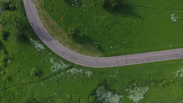 View Moscow, Krylatsky Hills, cycle track, Krylatskaya cycle road led from the drone Olympic cycle track rowing canal