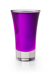 Purple shooter in a shot glass on white background