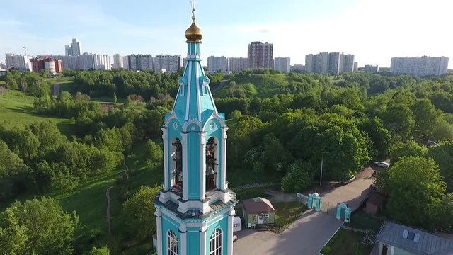 View Moscow, Krylatsky Hills, cycle track, Krylatskaya cycle road led from the drone Olympic cycle track rowing canal