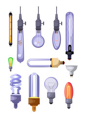 Light bulbs set. Energy-saving bulbs collection. Can be used for topics like electricity, power, luminosity