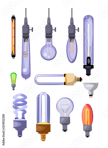 Light bulbs set. Energy-saving bulbs collection. Can be used for topics like electricity, power, luminosity
