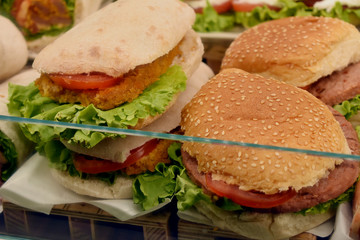 burgers in the shop window, fast food