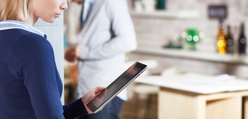 Closeup photo of using tablet