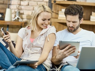 Happy couple in digital world