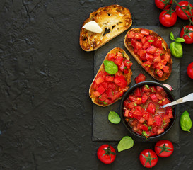Bruschetta with tomatoes and basil.